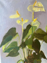 Load image into Gallery viewer, Oil painting of flower in yellow pot still life plant peace lily

