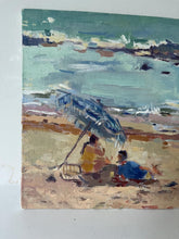 Load image into Gallery viewer, Oil painting Moroccan beach, bathers under a parasol
