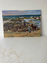 Load image into Gallery viewer, Oil painting Moroccan beach, Rabat painting on panel, cavalier walking
