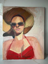 Load image into Gallery viewer, Summer portrait painting woman sunbathing oil painting on canvas art sunshine
