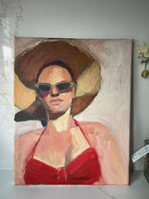 Load image into Gallery viewer, Summer portrait painting woman sunbathing oil painting on canvas art sunshine
