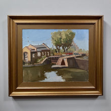 Load image into Gallery viewer, London landscape original oil painting on panel of St Pancras locks
