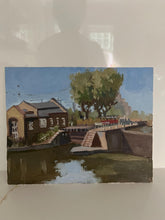Load image into Gallery viewer, London landscape original oil painting on panel of St Pancras locks
