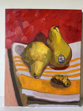 Load image into Gallery viewer, Original Still Life Oil Painting: Pears and Cookie on Yellow, 11x14
