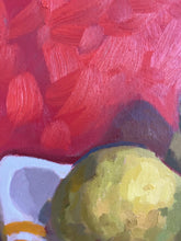 Load image into Gallery viewer, Original Still Life Oil Painting: Pears and Cookie on Yellow, 11x14
