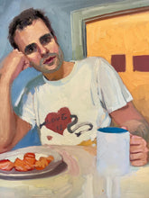 Load image into Gallery viewer, Male portrait having breakfast oil painting on stretched canvas
