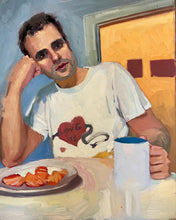 Load image into Gallery viewer, Male portrait having breakfast oil painting on stretched canvas
