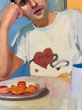 Load image into Gallery viewer, Male portrait having breakfast oil painting on stretched canvas
