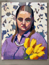 Load image into Gallery viewer, Original Oil Portrait Painting: Woman with yellow tulips
