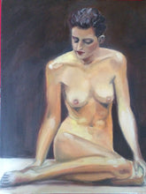 Load image into Gallery viewer, Original Oil Painting, Sitting Redhead Nude Woman Figure Study, 18x14"

