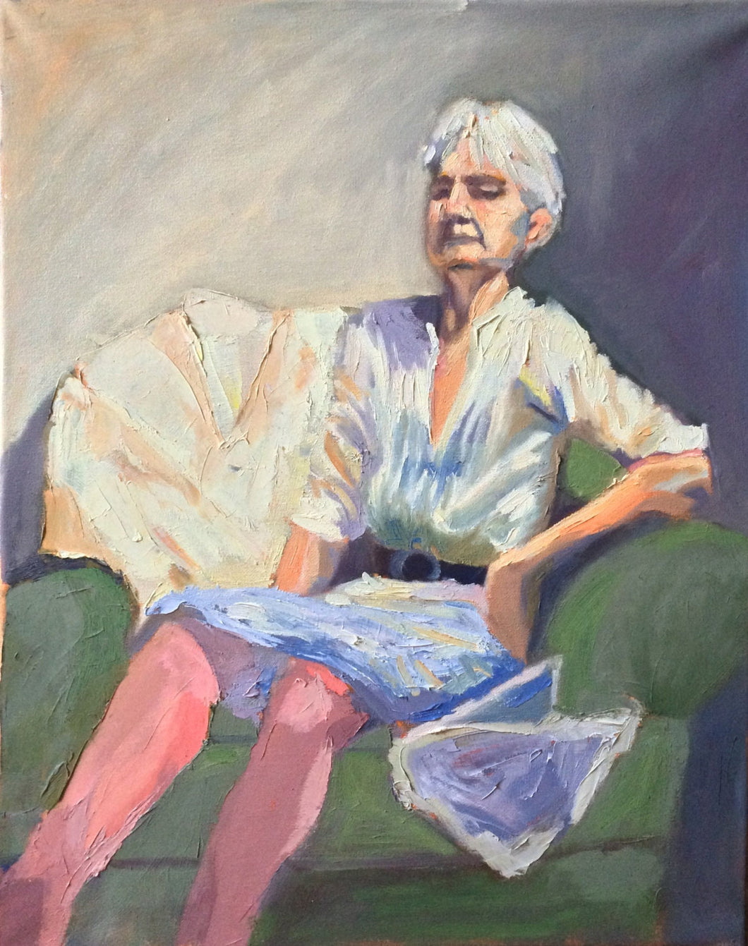 Original Oil painting, Female figure sitting with white clothes in studio, Painting on Canvas, figurative art, gift, wall art, original art