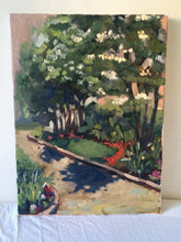 Load image into Gallery viewer, Original landscape painting, plein air Oil painting on canvas, floral painting, gifts for her, home decor, wall art, new england garden
