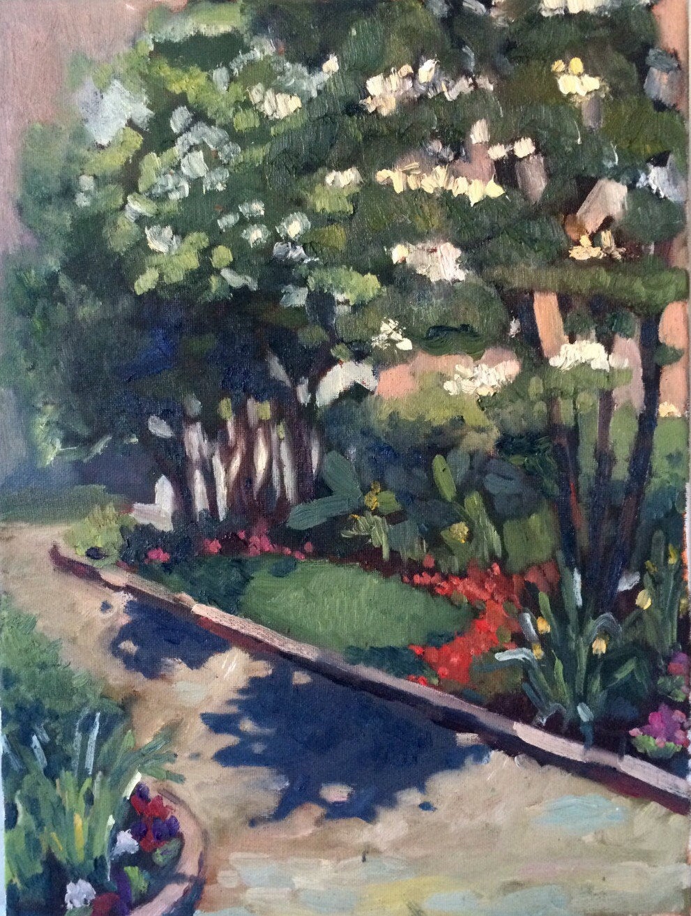 Original landscape painting, plein air Oil painting on canvas, floral painting, gifts for her, home decor, wall art, new england garden