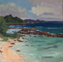 Load image into Gallery viewer, Original Seascape Painting, Oil on Canvas tropical beach painting, figurative art ocean landscape painting on canvas original Caribbean art
