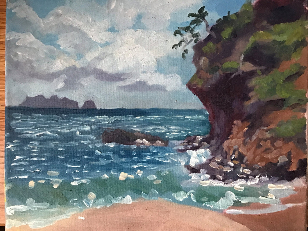 Guadeloupe Seascape painting, caribbean beach oil painting on canvas