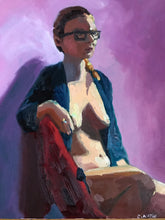 Load image into Gallery viewer, Original Oil Painting on Canvas female figure figurative art female portrait woman sitting Original art impressionist allaprima
