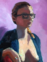 Load image into Gallery viewer, Original Oil Painting on Canvas female figure figurative art female portrait woman sitting Original art impressionist allaprima
