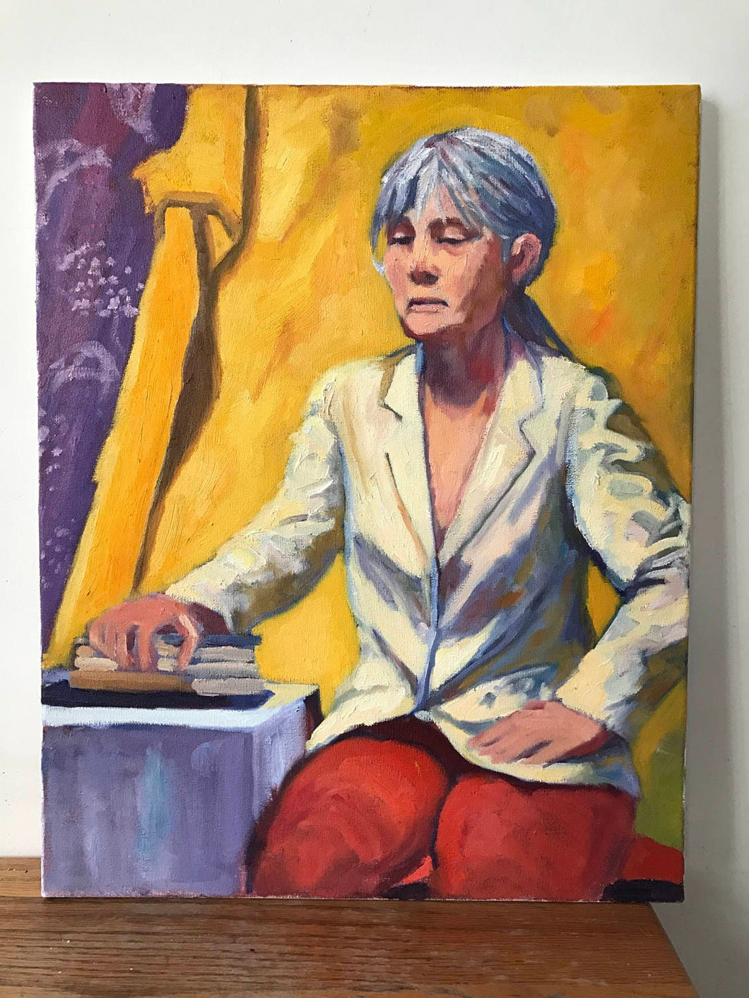 Original portrait painting on canvas, oil painting from life, allaprima portraiture, life painting original artwork, woman in a whiye jacket