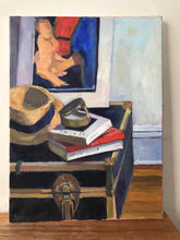 Load image into Gallery viewer, Figurative Painting Still Life Original Oil Painting on Canvas Literature Books Allaprima painting hat classic still life painting
