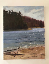 Load image into Gallery viewer, Plein Air Painting Walden Pond Lake Massachusetts painting Oil on Canvas Original work of art figurative landscape painting water lake
