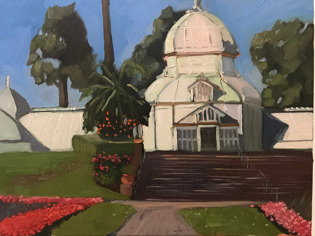 Painting on canvas San Francisco Conservatory of Flowers Plein Air Allaprima Landscape Golden Gate Park Free US Delivery