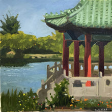 Load image into Gallery viewer, Original Painting Oil on Canvas San Francisco Chinese Pavillion Golden Gate Park Painting Plein Air Allaprima
