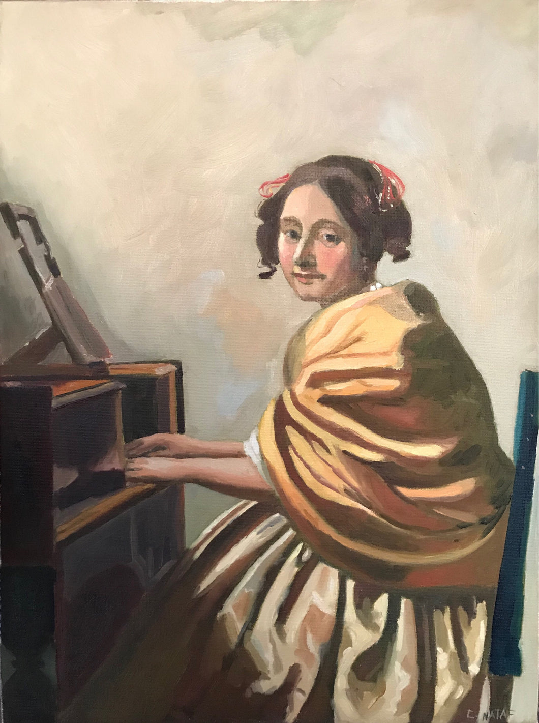 Vermeer Oil Painting reproduction Oil on Canvas Young Woman playing the virginal figurative art Famous painting Free US Delivery