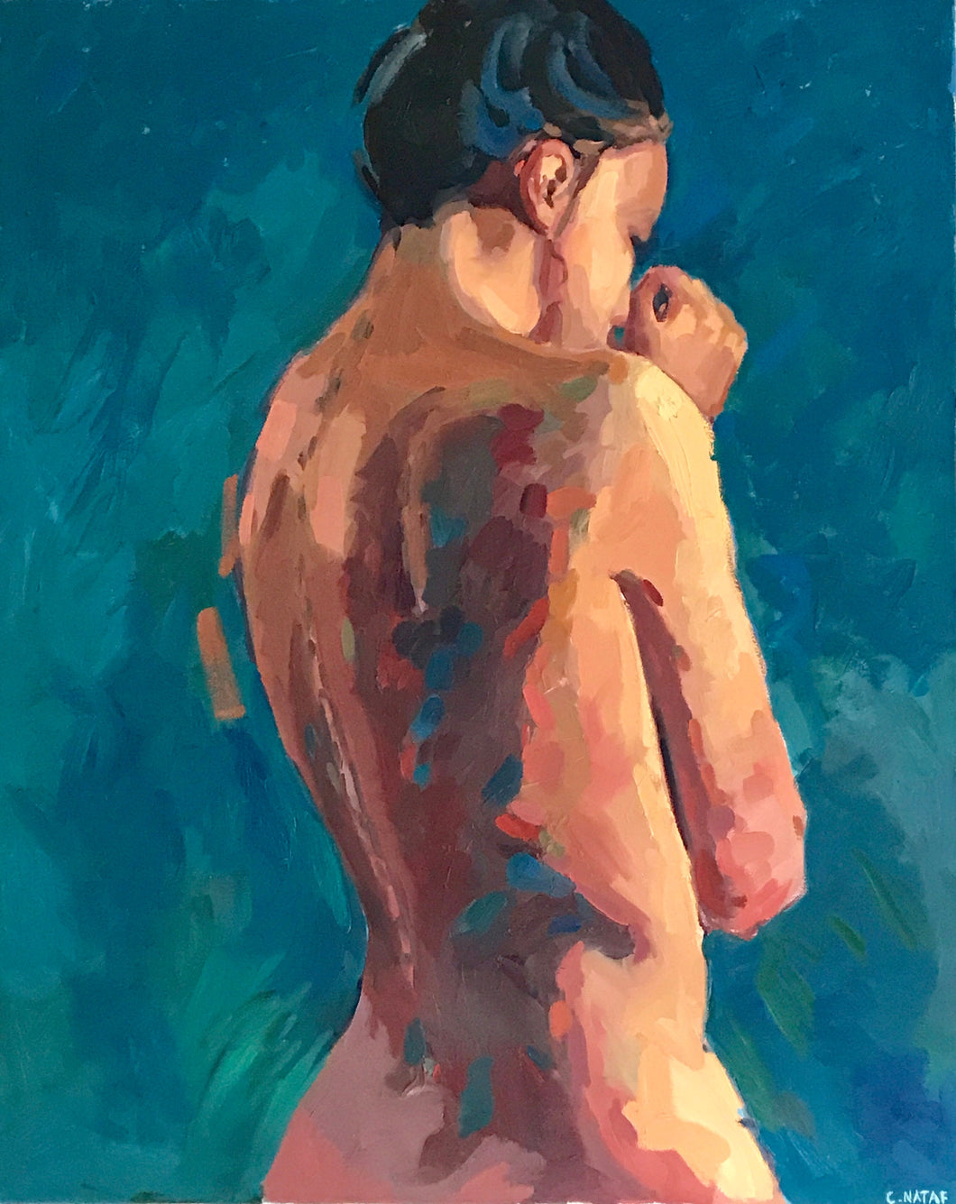 Oil Painting Female figure Allaprima Blue woman nude painting female body fine art impressionist painting oil on canvas studio figure