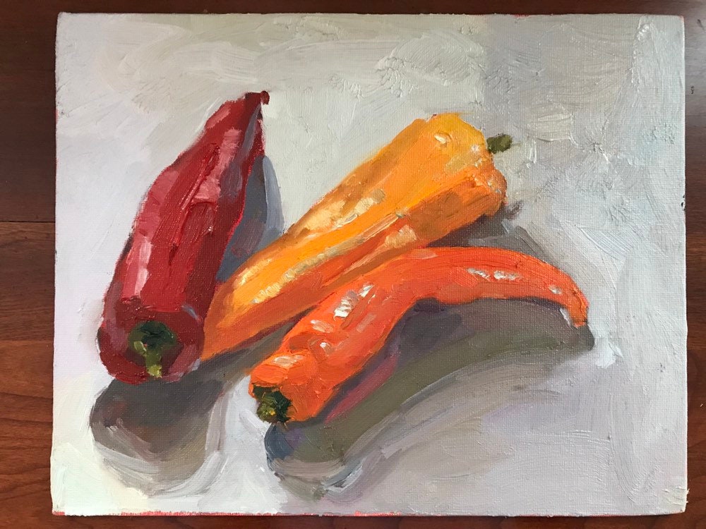 Still life painting Colored Peppers Original Oil Painting