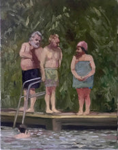 Load image into Gallery viewer, Figurative painting on canvas Bathing Ponds in Hampstead Heath London Park Oil Painting Landscape Painting Figurative Art
