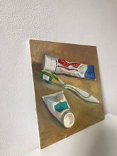 Load image into Gallery viewer, Original Still Life Painting, Oil painting on canvas, toothbrush, cream and toothpaste original art
