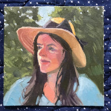 Load image into Gallery viewer, Original Portrait Painting, Oil painting on canvas, portrait of a young woman wearing a summer hat, female portrait
