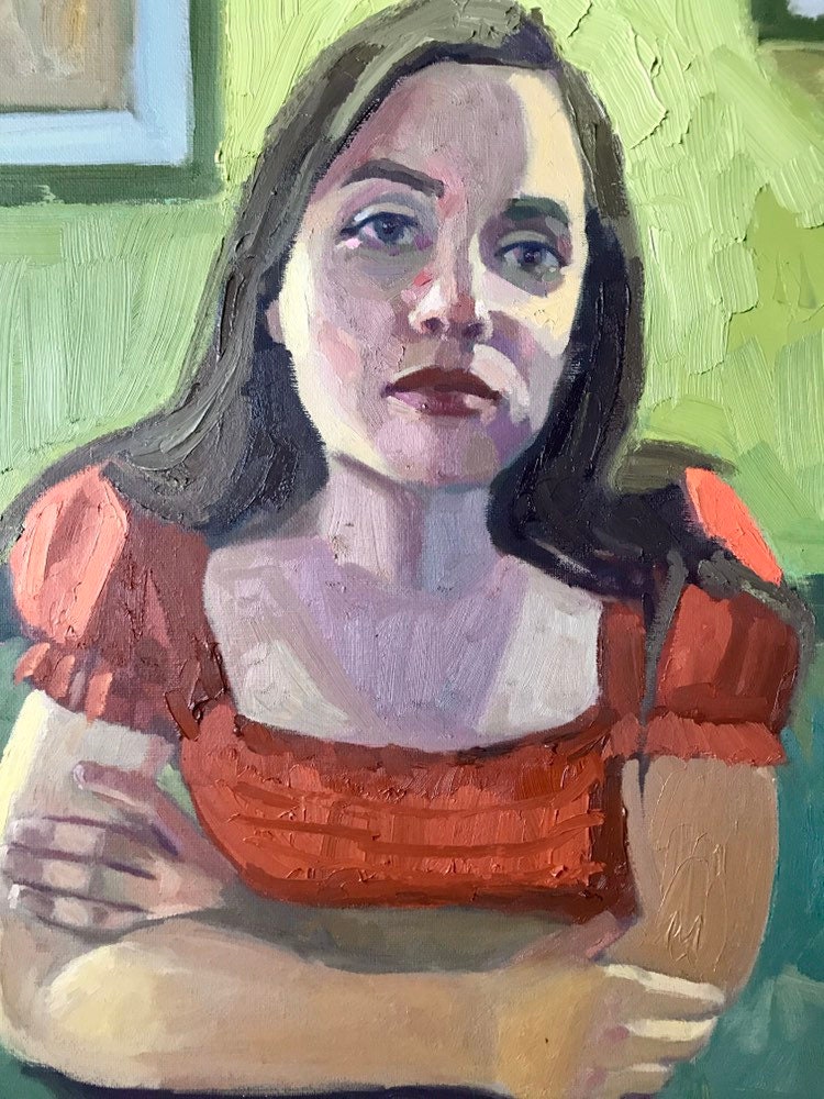 Portrait Painting on Canvas Original Portrait Young Woman Arms crossed. Oil Painting on canvas, figurative art, portraiture.