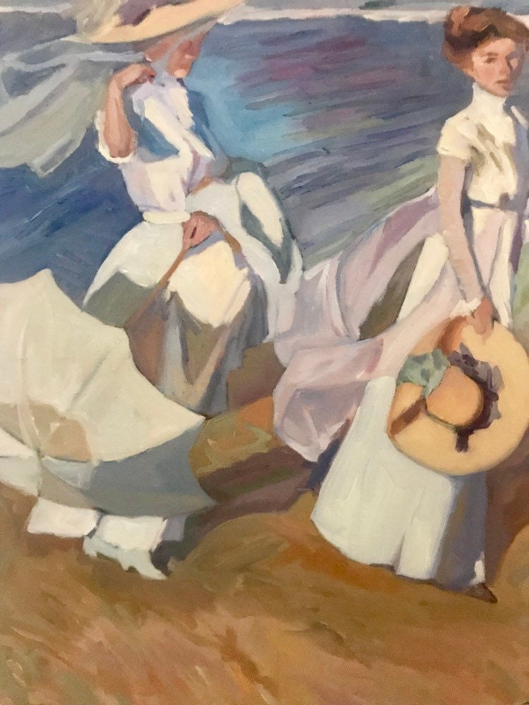 Landscape painting women on the beach Oil Painting on Canvas after Joaquin Sorolla Figurative Painting impressionist