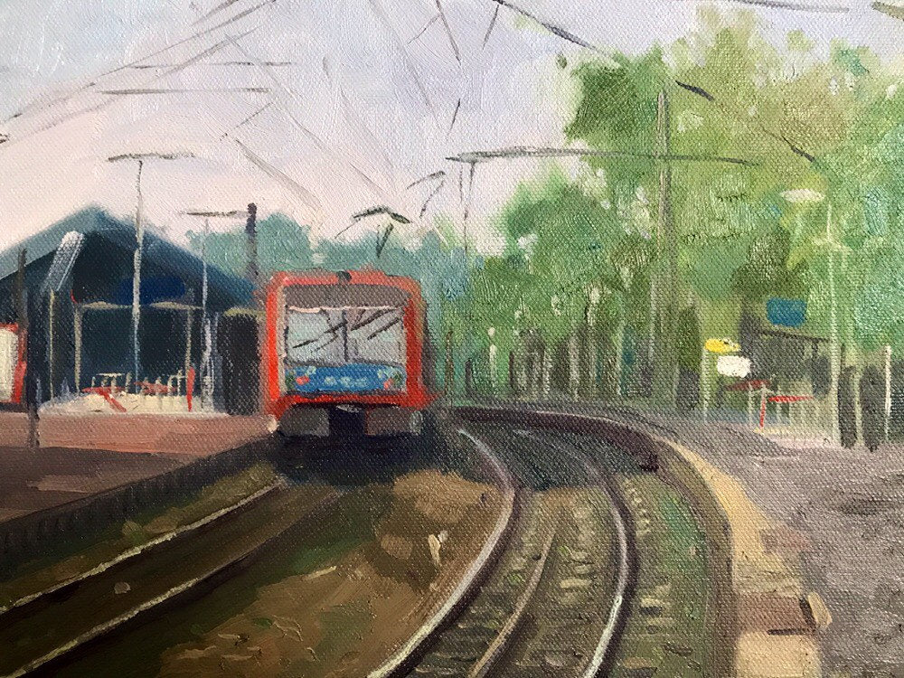 Plein Air Oil Painting Original Art Train station L'isle Adam oil painting on canvas figurative art