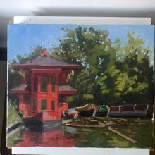 Load image into Gallery viewer, Plein Air Oil Painting Regent&#39;s canal London. Oil on canvas, original art, painted on location in London park. Feng shang princess painting
