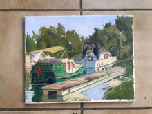 Load image into Gallery viewer, Oil painting on canvas L&#39;Isle Adam original art paysage val d&#39;oise french landscape painting boats on the Oise river marine painting
