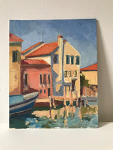 Load image into Gallery viewer, Murano Italy original painting on panel. Italian landscape painting. Venice landscape painting. Figurative oil painting on board
