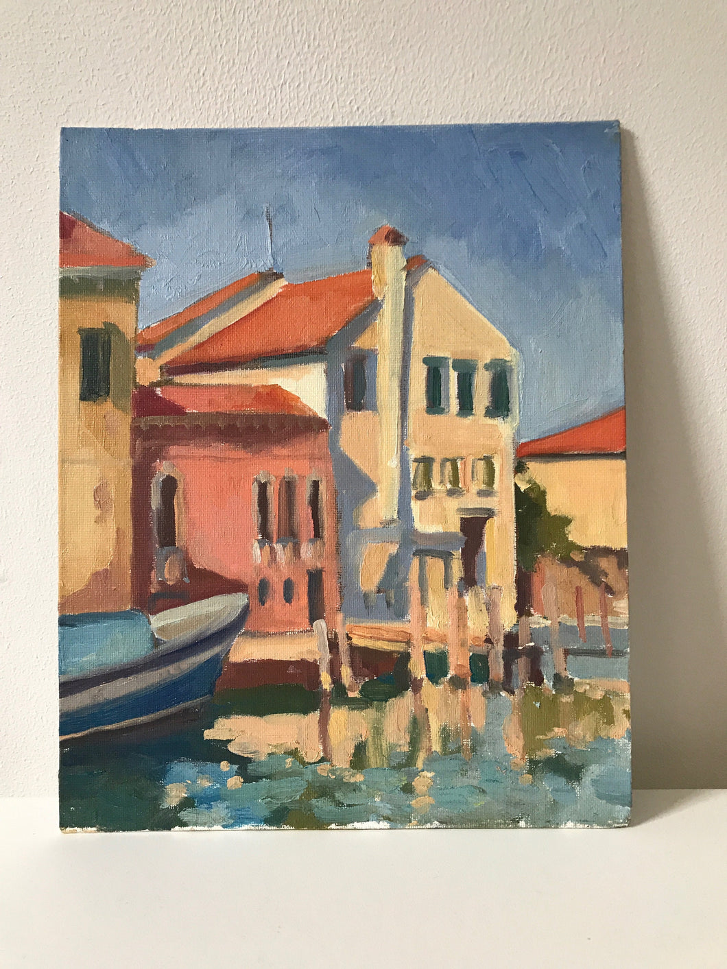 Murano Italy original painting on panel. Italian landscape painting. Venice landscape painting. Figurative oil painting on board