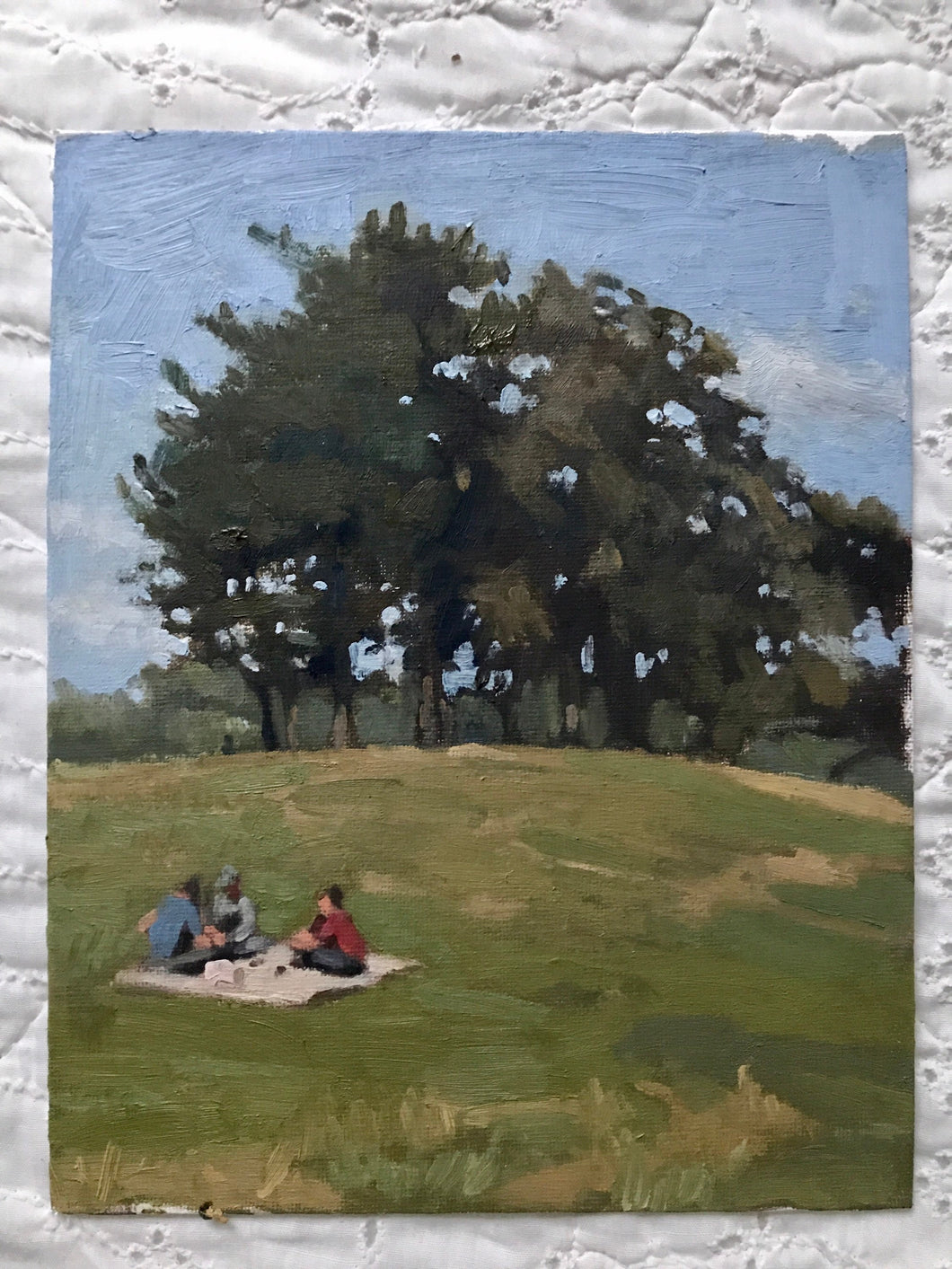 Hampstead Heath Painting picnic original art London park Oil on panel landscape painting