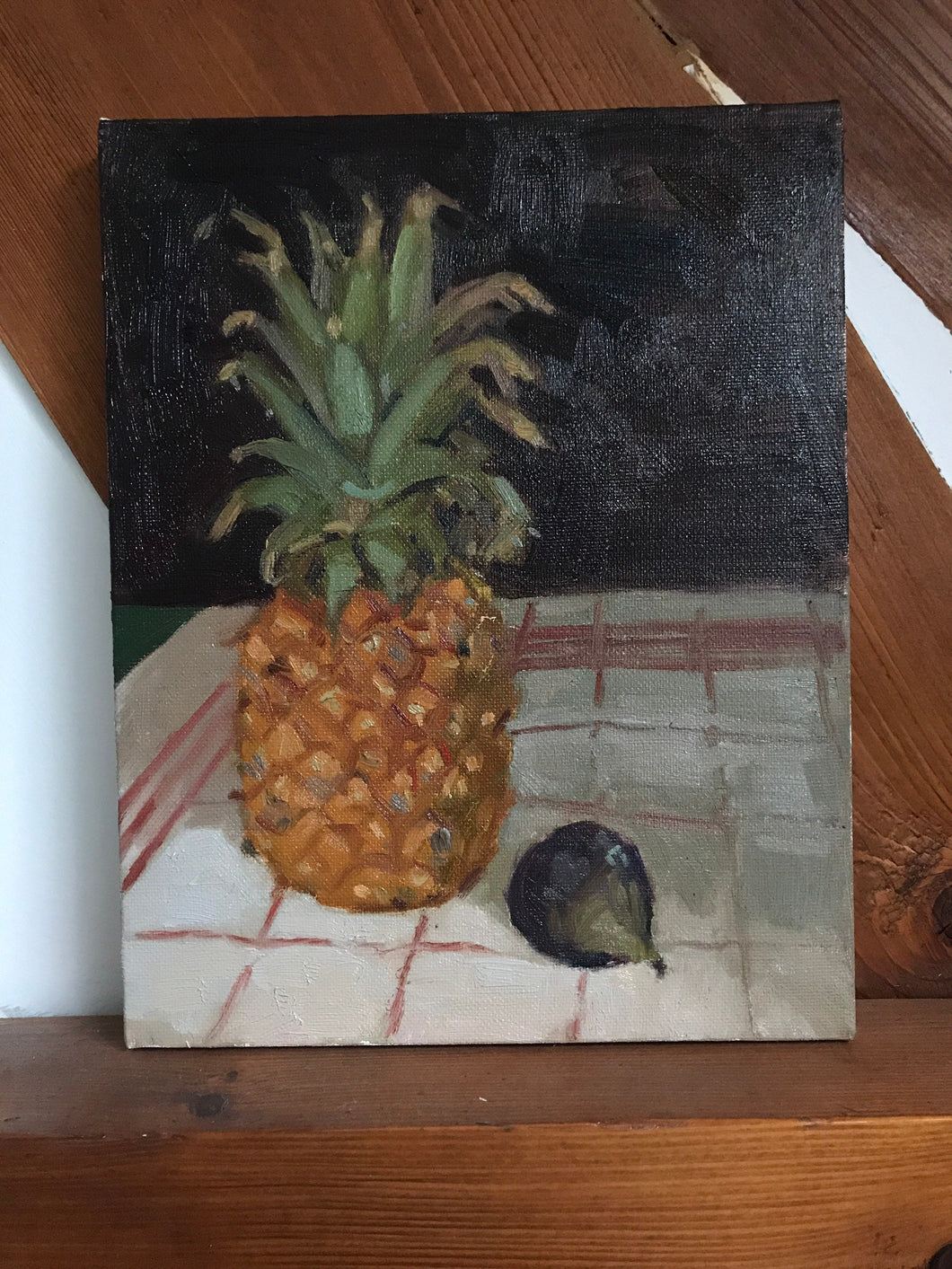 Oil painting Pineapple and Fig fruit still life original oil painting on canvas tropical fruit artwork fruit art