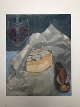 Load image into Gallery viewer, Food still life Oil painting Brie wine and cheese bread original oil painting on canvas
