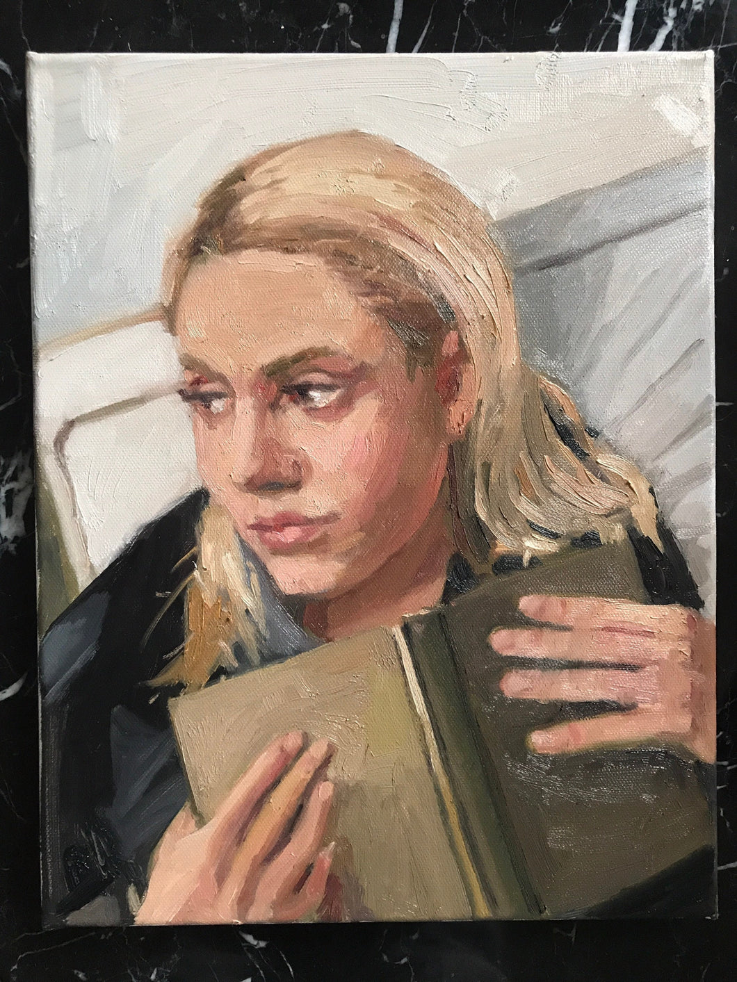 Portrait young woman reading Zorn limited palette original art on canvas