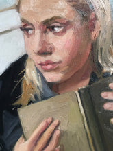 Load image into Gallery viewer, Portrait young woman reading Zorn limited palette original art on canvas
