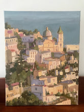 Load image into Gallery viewer, Praiano landscape painting Cityscape houses Amalfi coast original art on canvas oil painting Italy
