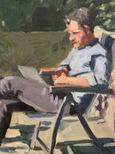 Load image into Gallery viewer, Oil painting Plein Air Portrait of a man working from home original art painting on canvas figurative art male portrait
