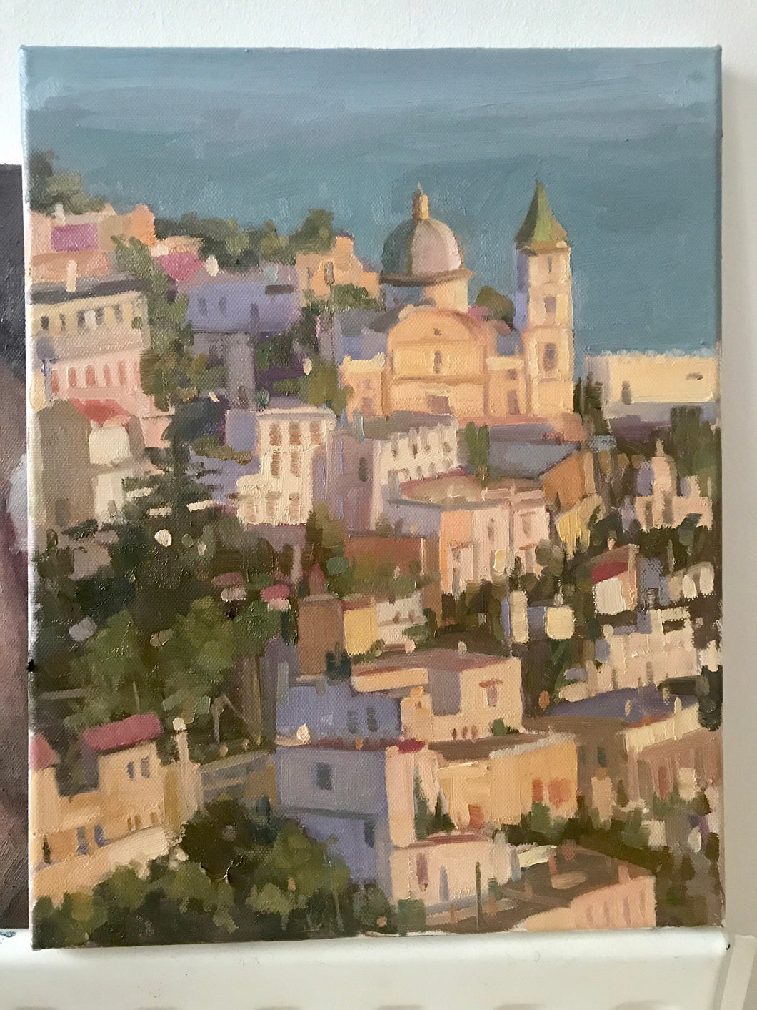 Praiano landscape painting Cityscape houses Amalfi coast original art on canvas oil painting Italy