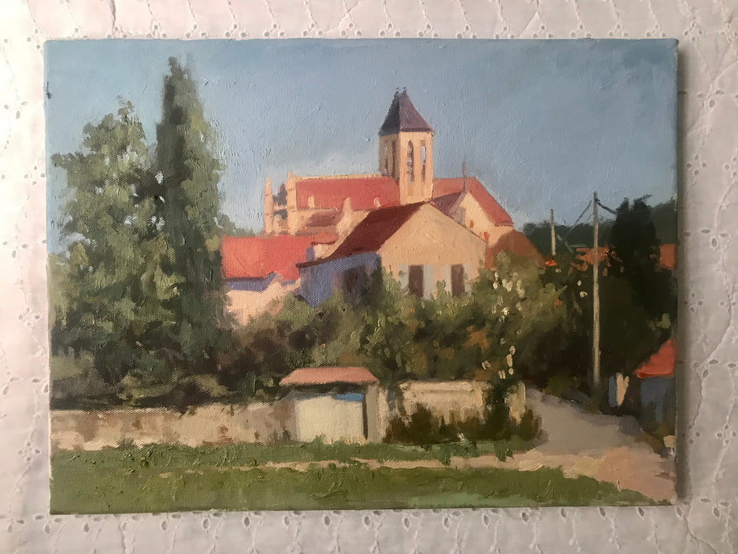 Oil painting on canvas Vetheuil Church original art paysage val d'oise french landscape painting French village