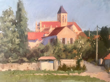 Load image into Gallery viewer, Oil painting on canvas Vetheuil Church original art paysage val d&#39;oise french landscape painting French village
