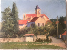 Load image into Gallery viewer, Oil painting on canvas Vetheuil Church original art paysage val d&#39;oise french landscape painting French village
